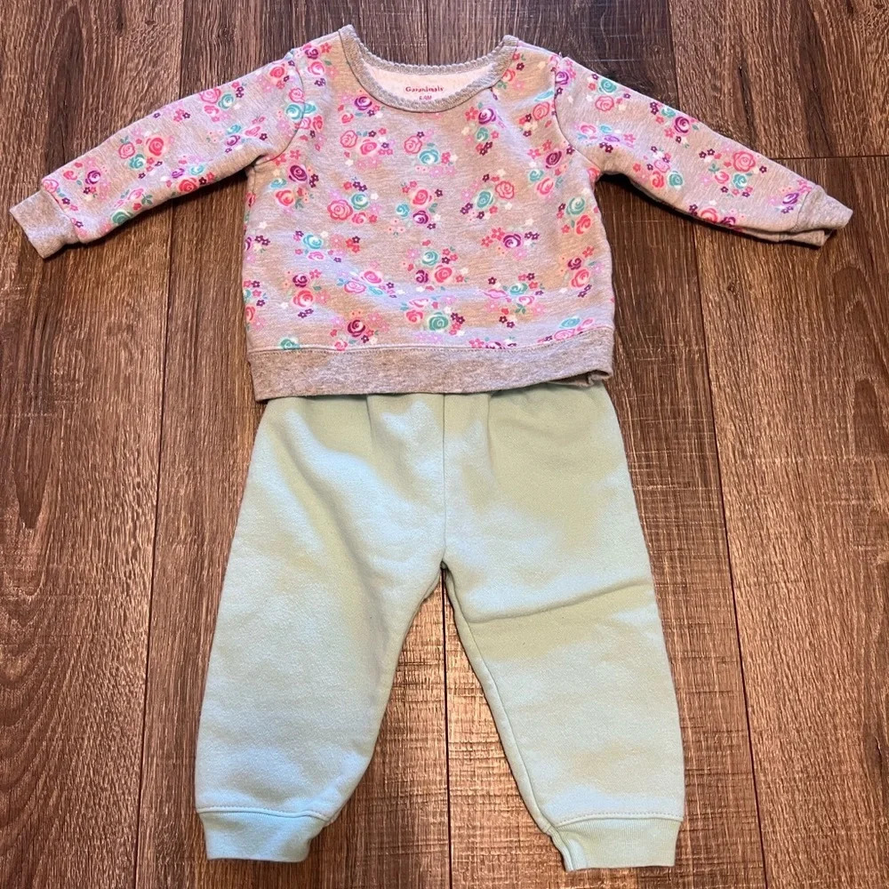 Garanimals Baby Girl Size 6-9 Months Cotton Blend Gray Floral Sweatsuit Set